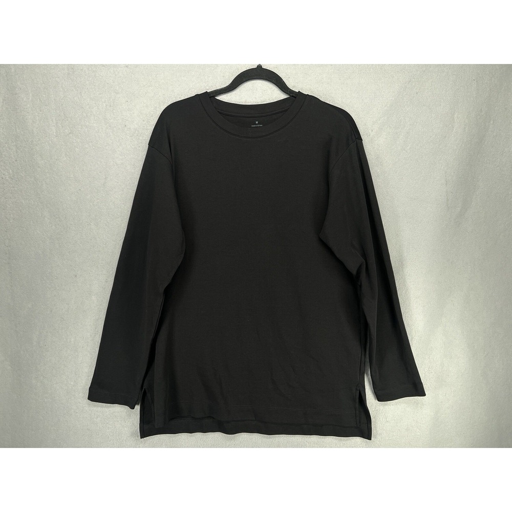 Muji Top Womens M Black Interlock Long Length Minimalist Neutral Tee Basic